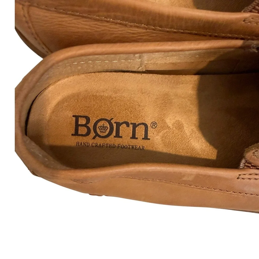 Born Caleb Mens Tan Leather Slip On Moc Toe Loafers Shoes Size 11 Comfort Casual